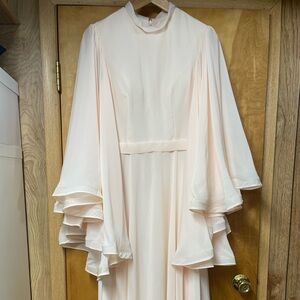 Chiffon Gown- long bell sleeve high slit dress